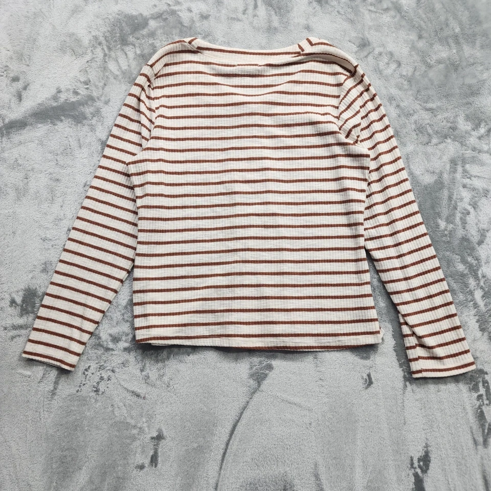 Camiseta informal Maurices Top Mujer XXL Marrón Crema Rayas Heartland Henley Botón Foto 4 de 4