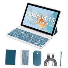 Android 15 Tablet, 10 inch 2 in 1 Tablets with Keyboard, 18GB RAM 128GB Navy