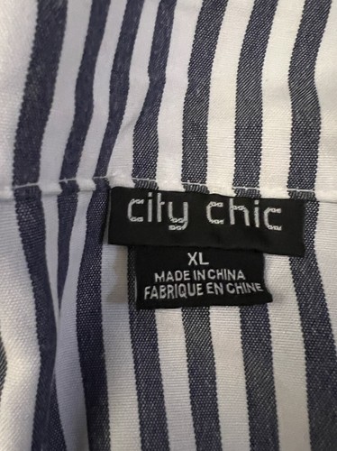 Lovely City Chic Open Shoulder Long Sleeve Shirt Dress-Blue & White Stripe-XL - Picture 4 of 10