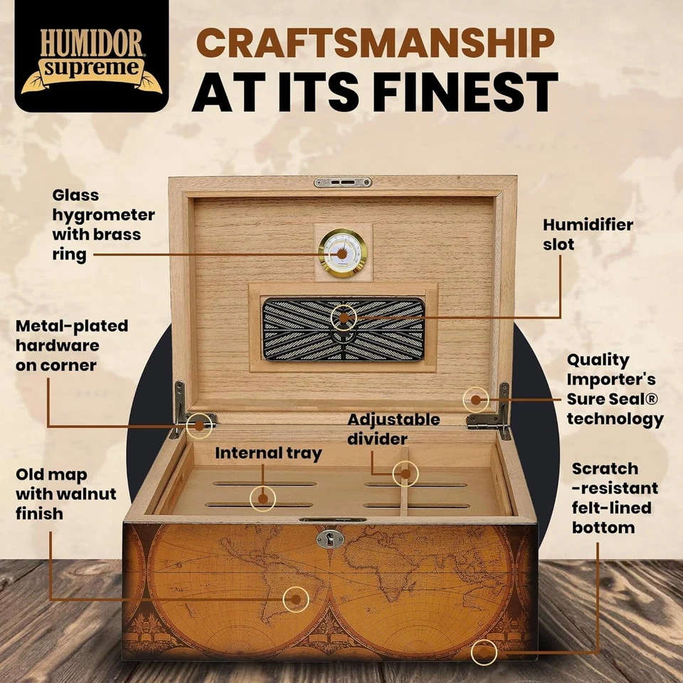 Alte Welt Vintage Zigarren Humidor Holzkiste, Spanische Zeder - 100 Zigarren Aufbewahrung - Bild 3 von 4