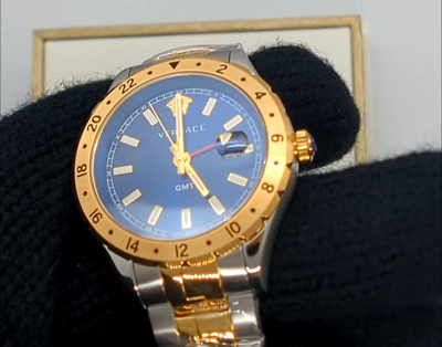 Versace Hellenyium V11060017 GMT Blue Dial Dual Tone Rose Gold Men's Watch  | eBay