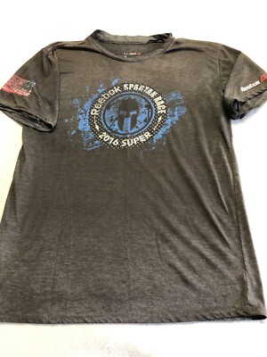 Reebok Shirt Men's Medium 2016 Spartan Race USA Gray Graphic Tee