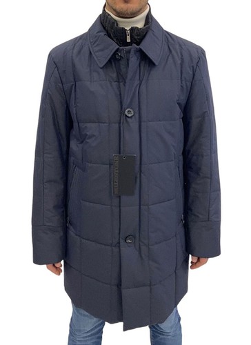 Manteau D'hiver Long Bugatti Pour Homme - Bleu Avec Capuche Amovible - Neuf Avec étiquettes