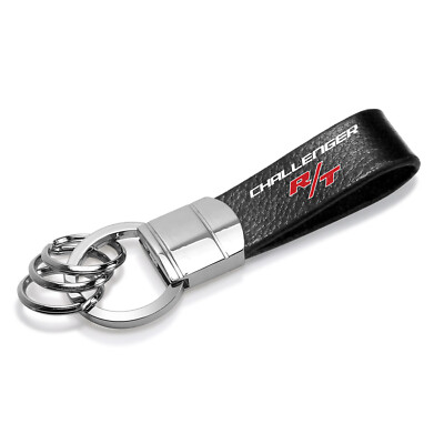 Dodge Challenger R/T Genuine Black Leather Strap Loop Key Chain Keychain