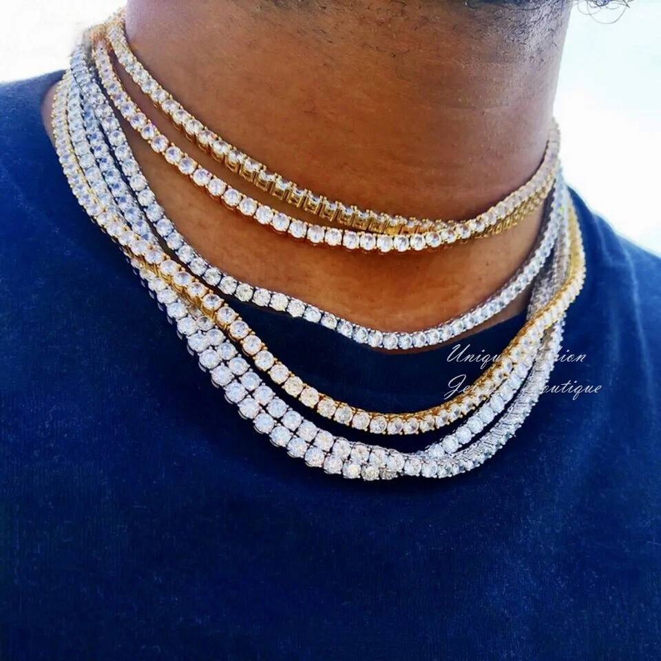 18k 铂金填充模拟钻石 5 毫米圆形切割网球链项链男女通用 — 第 3/4 张图片