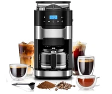 Kismile 10-Cup Digital Drip Coffee Maker with Built-In Grinder Combo Brewer