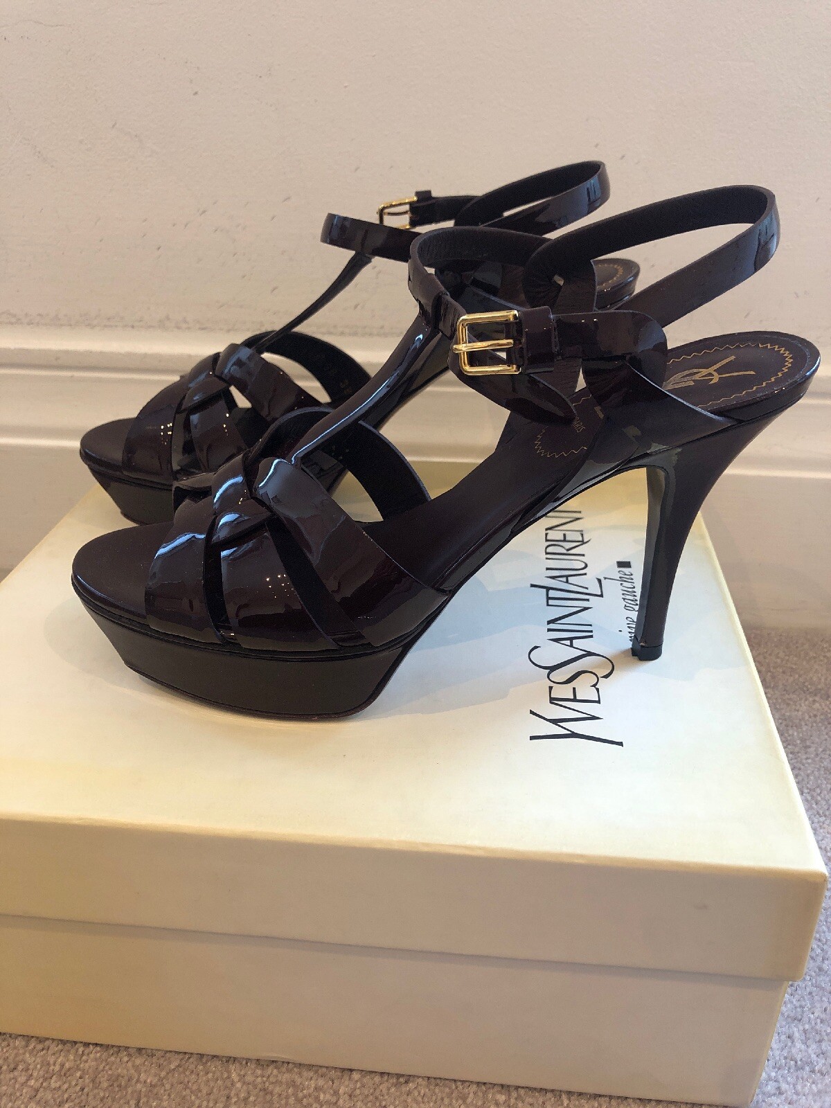 SANDALI TRIBUTO YVES SAINT LAURENT Borgogna lucidi taglia 39