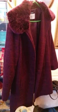 Jacques Vert Burgundy Coat ( with removable fur collar ) Size 14.