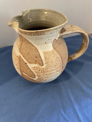 Drip Glaze Pottery Hand Thrown Pitcher  Brown And Green Artist Mark On Bottom(Sh
