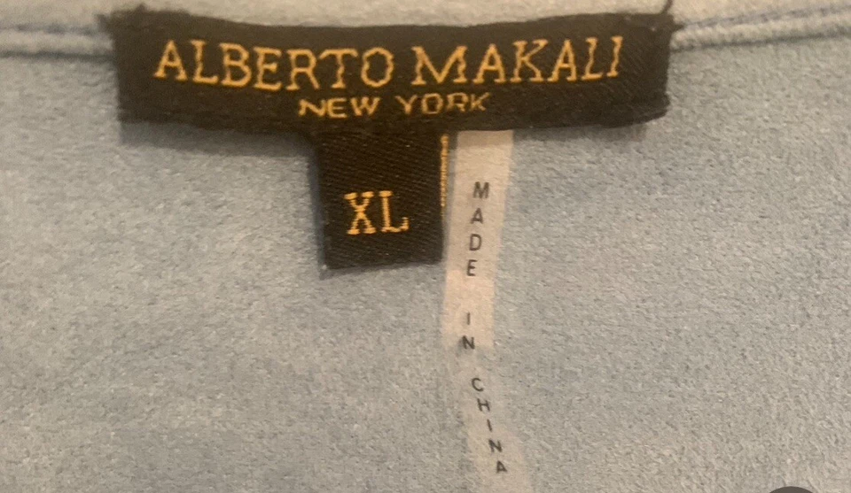 Cárdigan abierto Alberto Makali imitación gamuza azul polvoriento borde festoneado chaqueta XL Foto 2 de 4