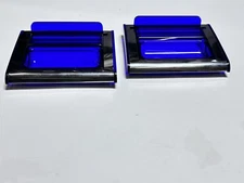 Business Card Paper Clip Holder Desk Tray Blue 4x4" 2pc
