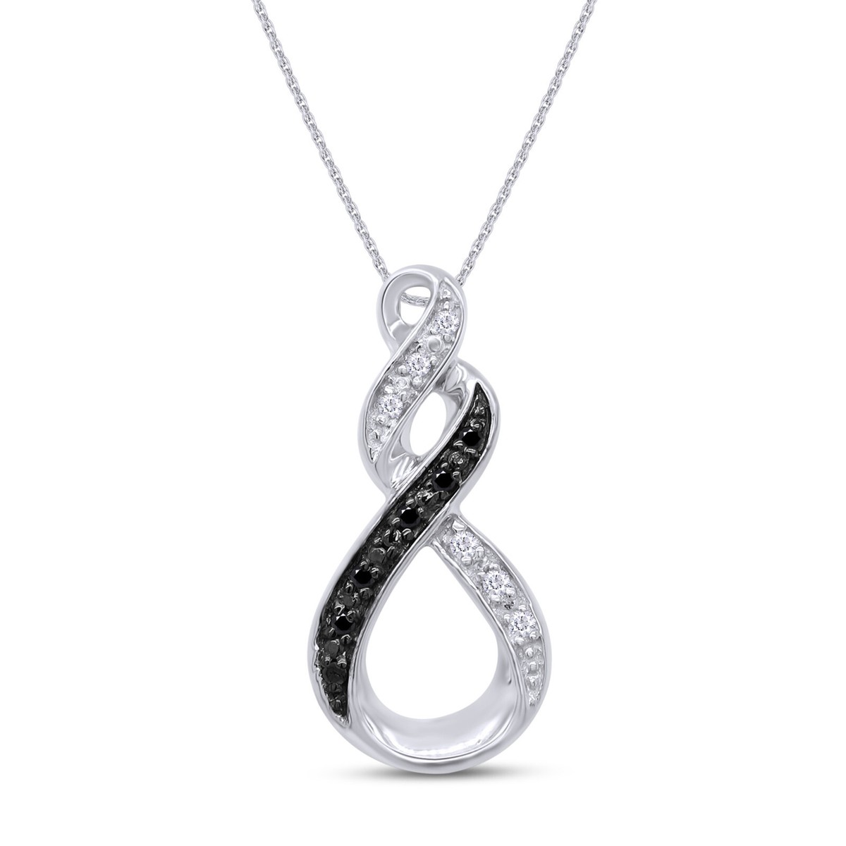 Infinity Pendant Necklace Black White Real Diamond Sterling