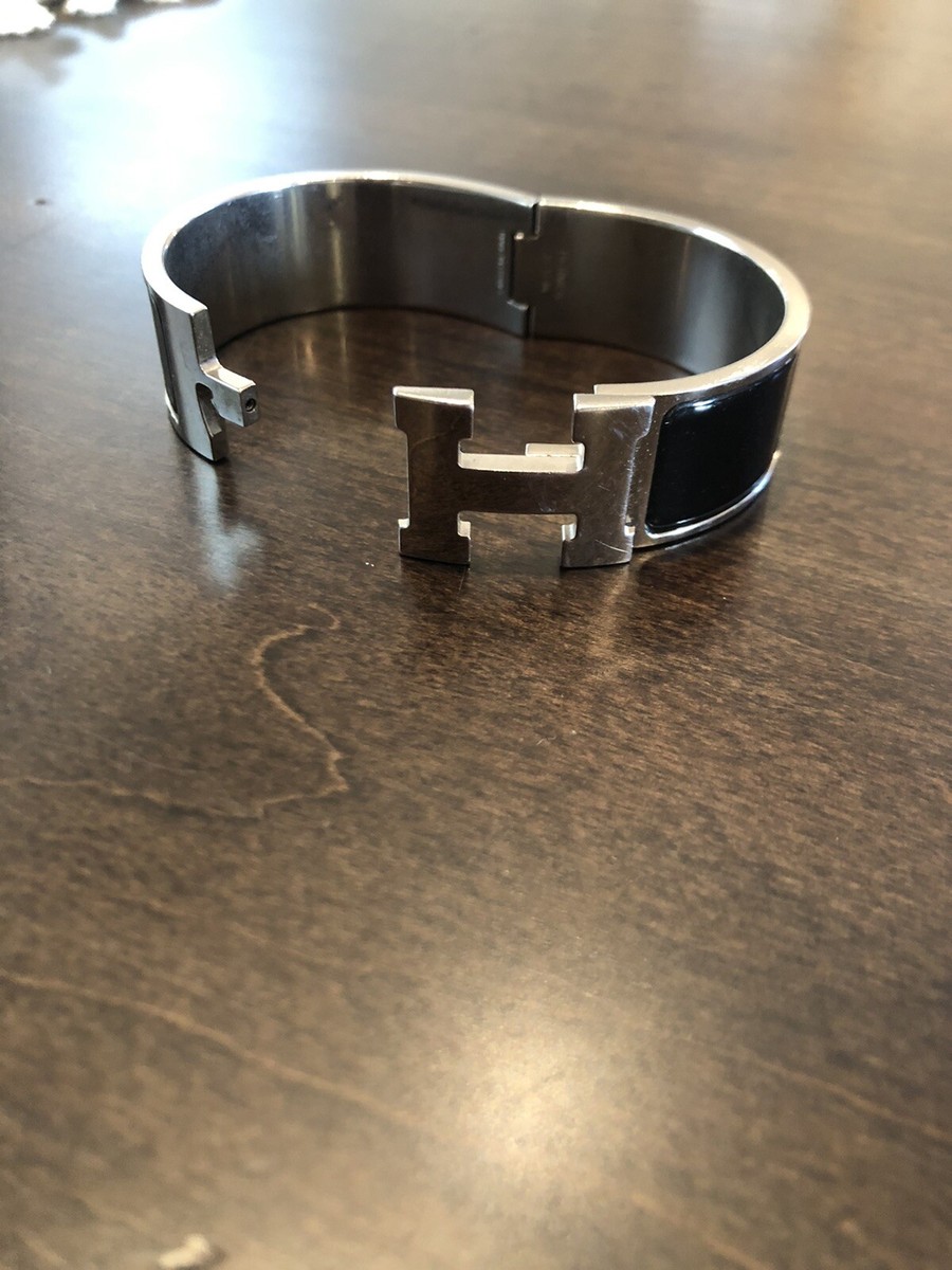 Hermes Clic Clac Wide H Bracelet Black Enamel Palladium Hardware