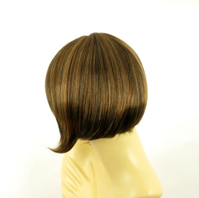 Perruque Femme Courte Couleur Chocolat Mèches Cuivrées – Modèle Aline 627c – Synthétique, Bonnet Moyen
