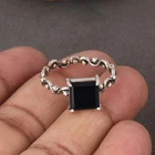Natural Black Onyx Wave Band Ring Engagement 925 Sterling Silver Rings For Gift