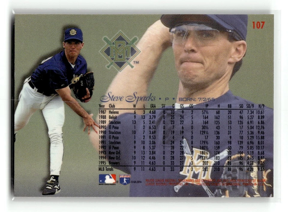 1996 Flair Steve Sparks #107  BASEBALL Milwaukee Brewers - Image 2 of 2