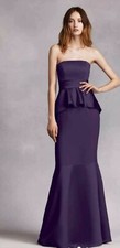 White by Vera Wang Women’s Strapless Satin Purple Peplum Formal Gown Size 4