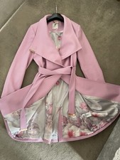 Ted Baker Coat Pink Wool Blend Long Coat Size 5 Trench Coat Wrap Coat