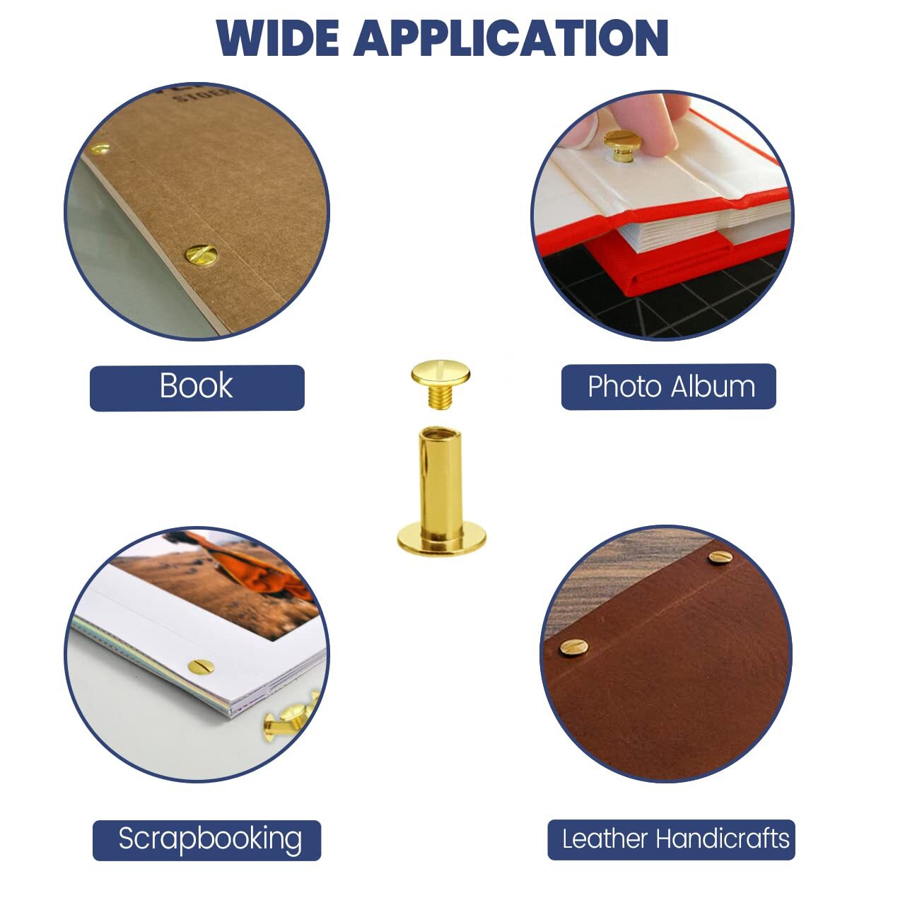 50 Pack of Chicago Screw Post Binding Screws, 18mm Brass Plated Metal