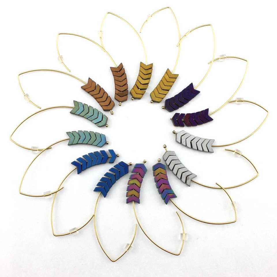 Chevron Hematite Stone Threader Hang Earrings Women Handmade Arrowhead Earrings - Image 2 of 4