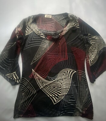 MKM Designs Woman's Black/Red White 3/4 Sleeve Scoop Neck