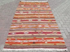 Oriental Turkish Kilim, Large Rug Tribal Rugs Modern Striped Rug 56"x95"Carpet