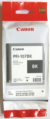 Canon PFI-107BK Genuine Black Cartridge. New & Sealed. 130 ml. 10. 2019. - 第 1/2 張圖片