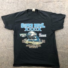 VTG New England Patriots Shirt Men Large Black Spell Out NFL Super Bowl XXXIX