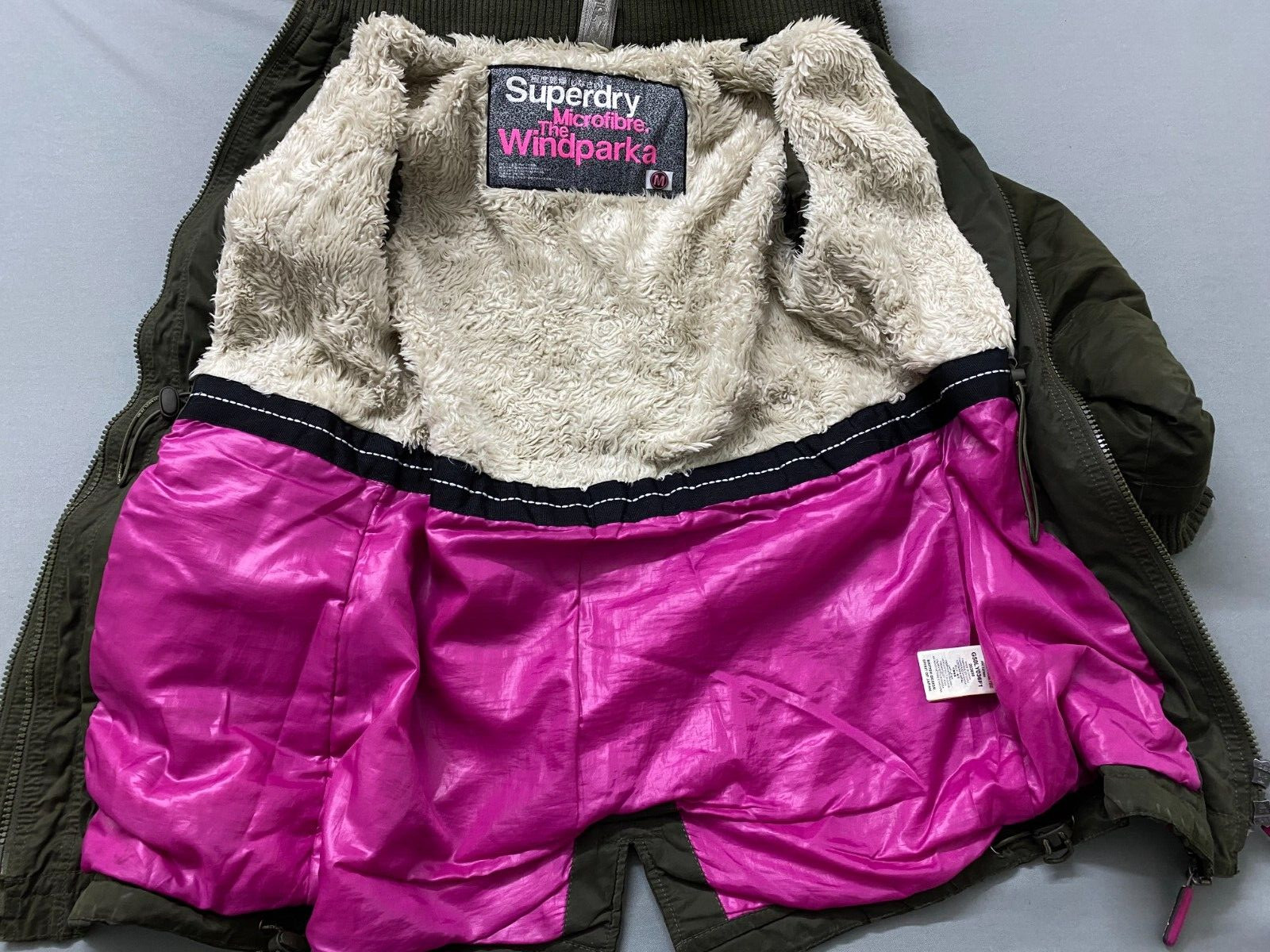 Superdry Microfibre The Windparka Green Parka Jacket Hooded Fleece Lined size M image 9