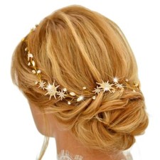 Star Rhinestone Bride Wedding Hair Vine Gold Bridal Hair Piece Crystal Hair A...