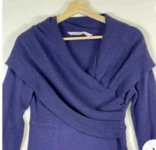 ATHLETA Sochi Shawl Neck Wrap Sweater Dress Purple Athletic Pullover Womens XXS
