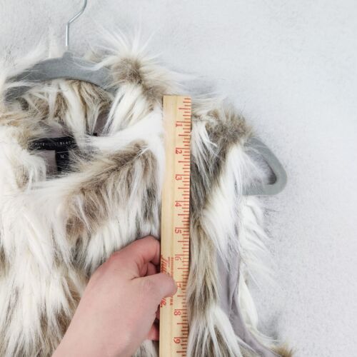 WHBM Vest Womens Medium White Tan Faux Fur Sleeveless Classic Casual Fuzzy - Picture 6 of 13