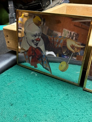 Vintage Mid-Century Reverse Painted Glass Clown Wall Art – Set of 4 Brass Frames