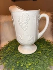 🍇 Vintage Indiana Colony Harvest Milk Glass Pitcher | White Grape & Vine | 10”