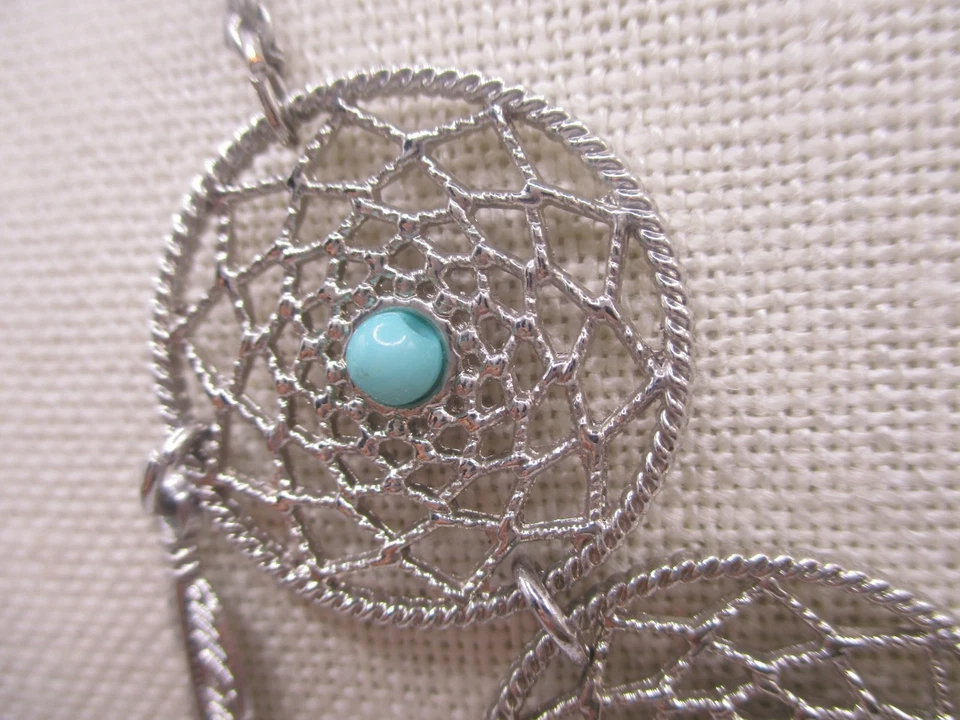 Dreamcatcher Pluma Rosa Azul Filigrana Babero Declaración Collar 18" 0253 Foto 3 de 4