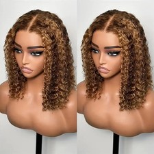 Highlight Short Bob Wigs Deep Wave 13x4 Lace Frontal Wig Brazilian Human Hair US