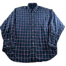 Vintage Polo Ralph Lauren Big Shirt Large Green Navy Plaid Cotton Button Down