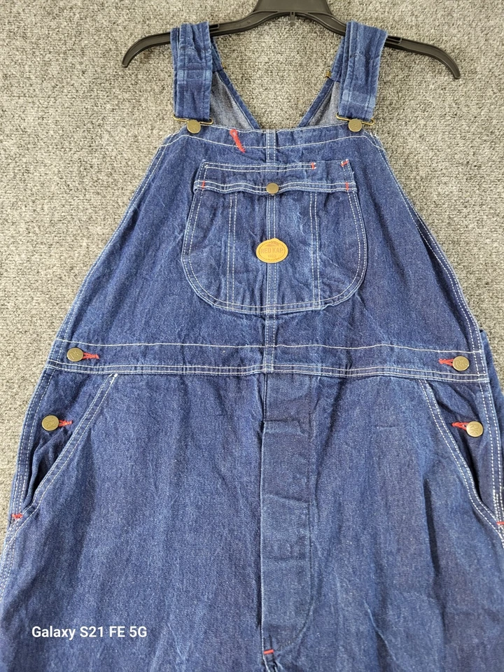 Red Kap Denim Bib Overalls Men 40x26 Blue Darker Wash Farmer Brown Garden Ranch - Image 2 of 4