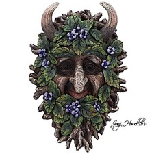 Green Man Wall Plaque Garden Ornament Horned Tree Spirit Forest Face Home Decor