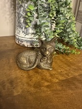 Brass Siamese Cat Laying Down Vintage Animals Figurine Decor Mid Century  4"