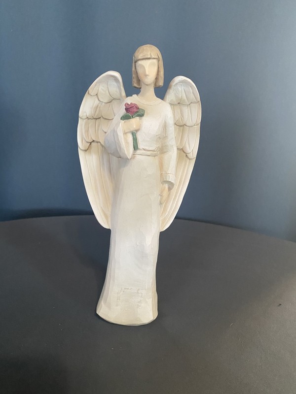 Guardian Angels Angel Holding Rose 7 3/4" Inch Porcelain Figure