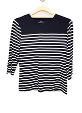 Lands End Womens SMALL Black White Striped Swim Shirt 3/4 Sleeve Classic EUC
