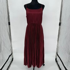 Gibson Latimer Burgundy Pleated Sleeveless Maxi Dress Medium