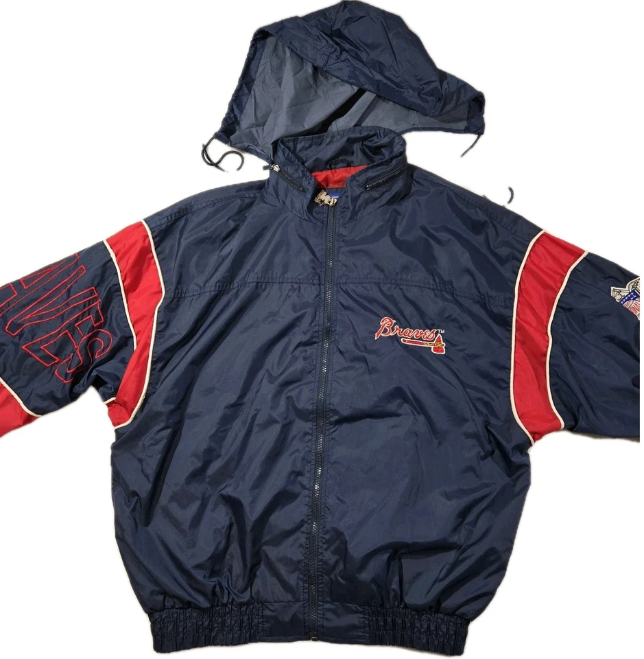 MLB Starter Full Zip Atlanta Braves Nylon Windbreaker Jacket Mens Large - Image 2 of 4