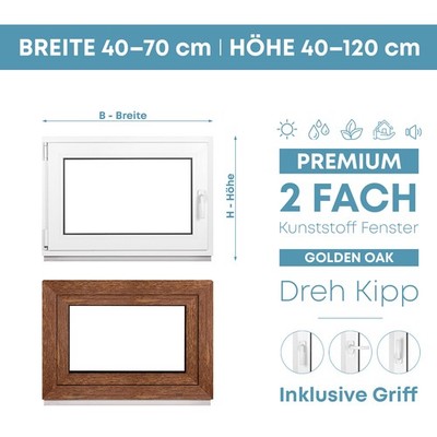 Kellerfenster Kunststoff Fenster Dreh Kipp 2 Fach Golden Oak