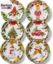 Christmas Dinner Plates, 10 Inch Ceramic Serving Plate Set for Pasta, Steak, Sal