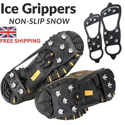 EISGREIFER RUTSCHFEST SCHNEE 8 STAHLSTOLLEN STEIGEISEN SPIKES STIEFEL SCHUHGRIFF 1 PAAR UK