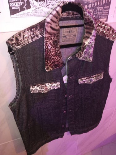 Bare Fox Vintage XL Denim Fur Studded Vest - Picture 3 of 6