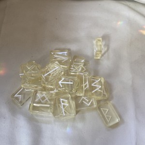 Pale Yellow Translucent Resin Rune Stones, Elder Futhark, Pagan Set Of 27
