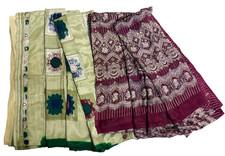 Indian Vintage Saree Women Wrap Used 2 Pcs Sewing Green Dress Fabric Silk Saris